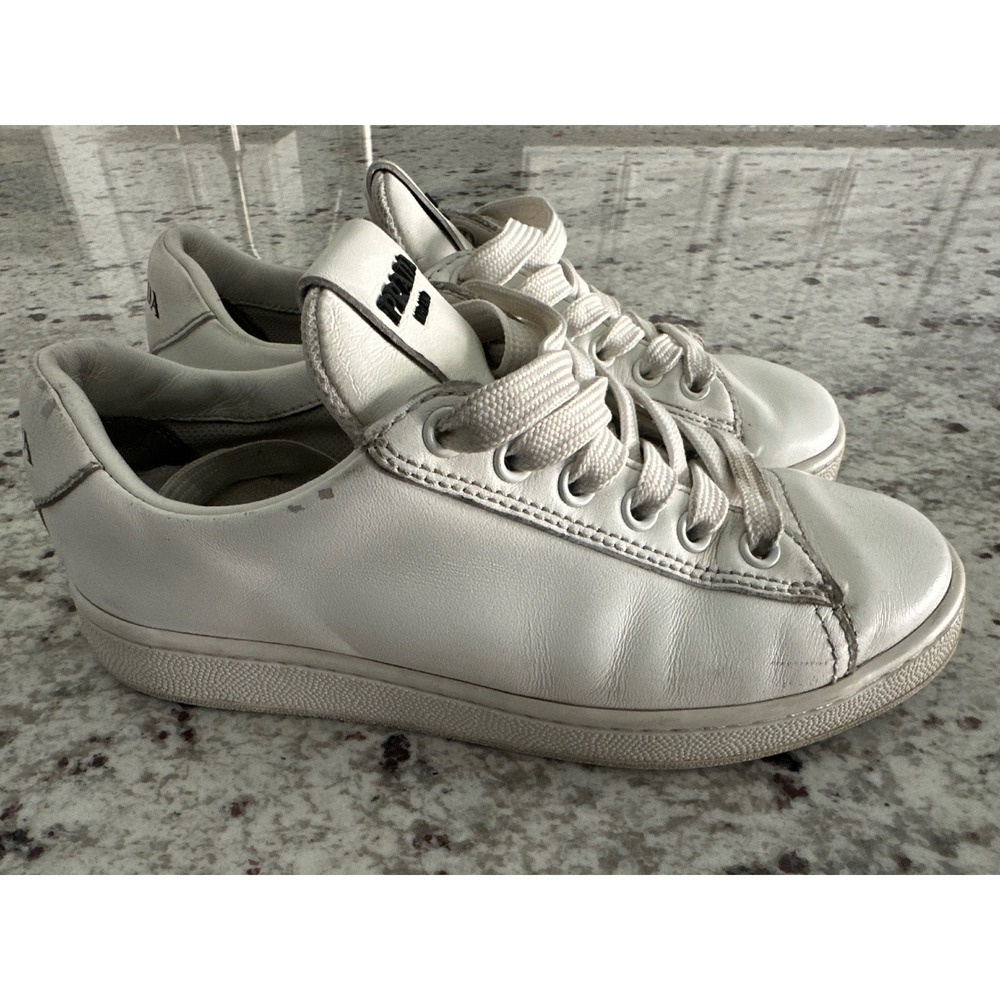 Prada white leather womens sneakers shoes 35 USED